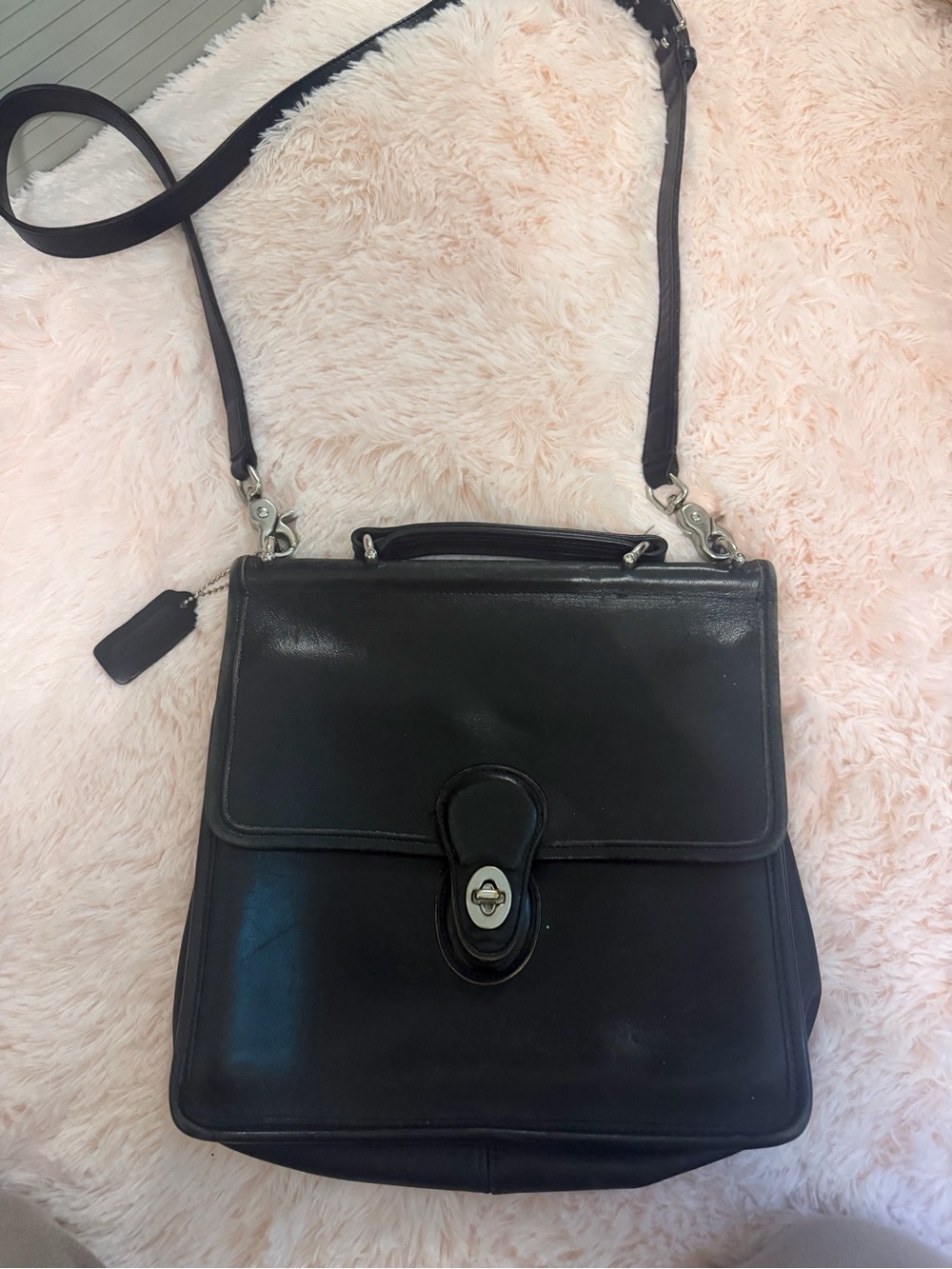 ⭐️Vintage Coach Black Leather Convertible Satchel with Silver Hardware